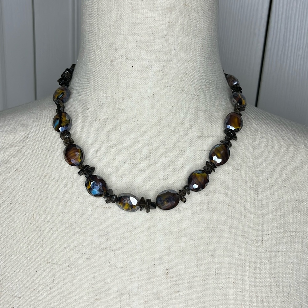 Smoky Brown Faceted Beaded Necklace Boho Statement Jewelry